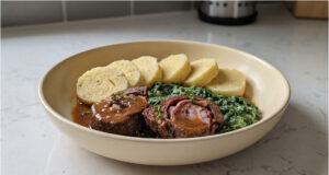 Beef Roulade with Bacon and Smoked Pork Fat: Slowly Braised Classic with Rich Onion Gravy Beef roulade with bacon and smoked pork fat: slowly braised classic with rich onion gravy
