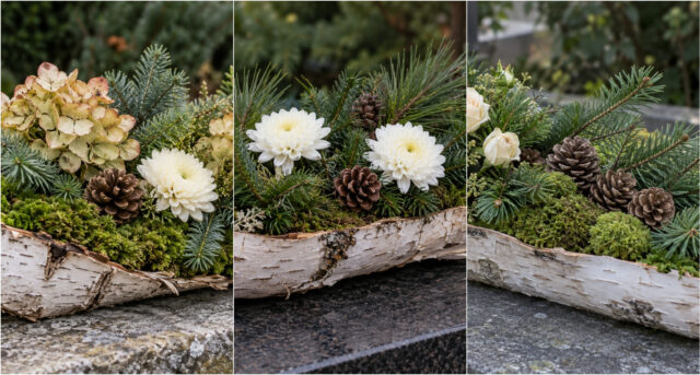 birch-bark-moss-and-cones-natural-all-souls-day-decoration-553 Natural All Souls' Day decoration from birch bark, moss and cones