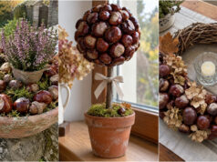 Have You Collected Chestnuts? 20 Autumn Decoration Ideas to Beautify Your Table, Windowsill, and Door Chestnut garland with cinnamon and ribbons on furniture