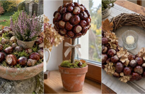 Have You Collected Chestnuts? 20 Autumn Decoration Ideas to Beautify Your Table, Windowsill, and Door Chestnut garland with cinnamon and ribbons on furniture