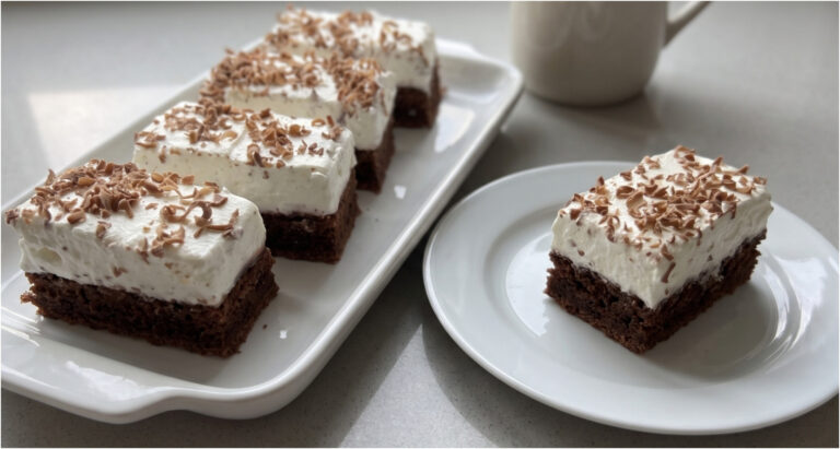 Cocoa Slices with Whipped Cream and Sour Cream: Moist Cake with a Delicate Cream