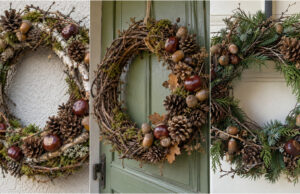 Collect Twigs, Pine Cones, Acorns and Chestnuts: 20 Autumn Wreaths to Decorate Your Door Lush autumn wreath made of twigs, pine cones, acorns and chestnuts