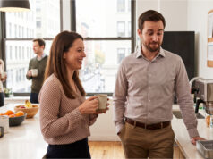 A Forty-Year-Old Coworker Confessed His Love to Me. I Was Just Being Nice, and He Made Up That We Were Meant to Be Coworkers chatting in the office kitchen.