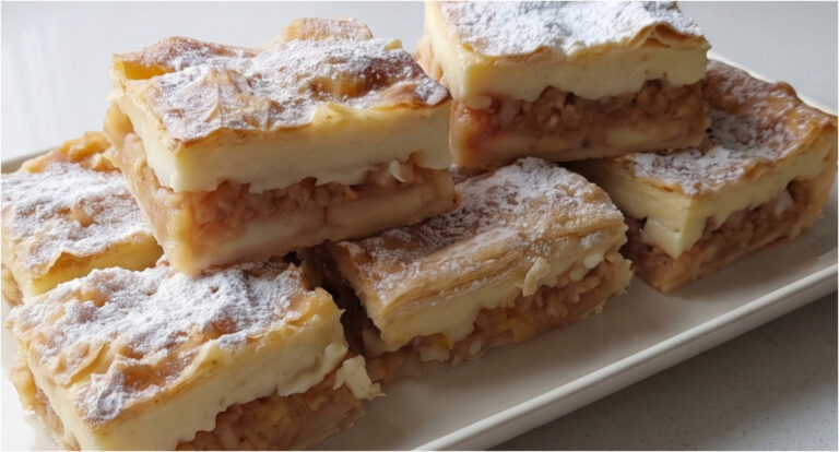 Creamy Apple Puff Pastry Cake: Juicy Slices with Pudding Without Lengthy Preparation