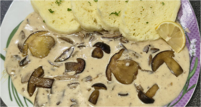 Creamy Mushroom Sauce with Yeast Dumplings: Delicate, Fragrant, and Naturally Thickened with Cream