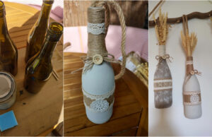 Don’t Throw Away Empty Bottles: With String and Lace, Create a Beautiful Wall Decoration Empty bottles as the base for a natural wall decoration