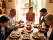 Dad Claimed He Didn’t Care About Politics. Now He Just Complains at Every Lunch and Wonders Why I Don’t Visit Anymore Family sitting at the table during a tense lunch.