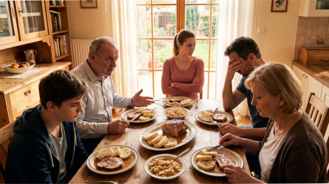 family-at-table-during-tense-lunch-670-scaled Family sitting at the table during a tense lunch.