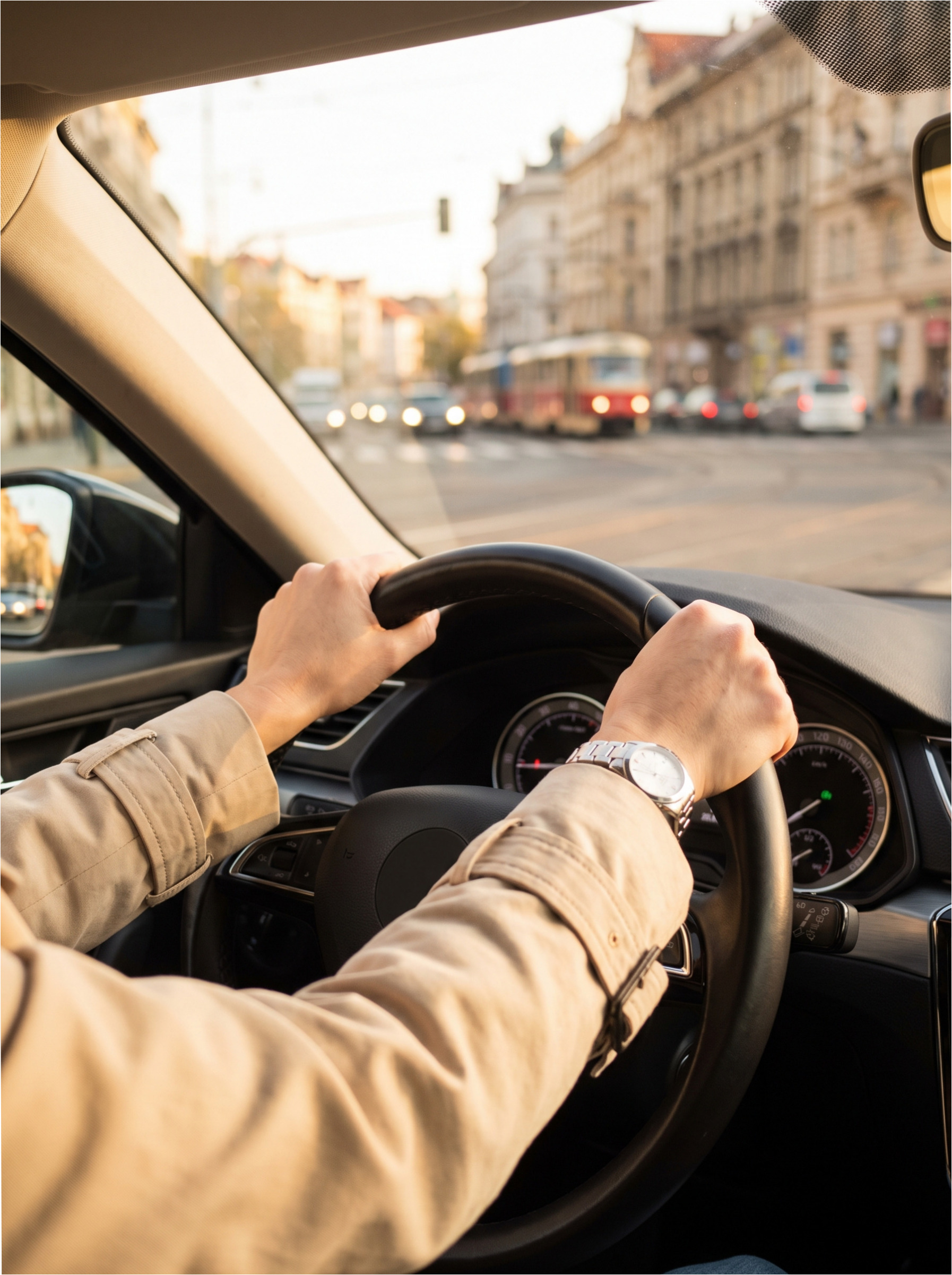 Focusing on driving in a difficult situation.