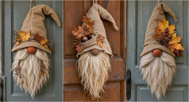 forget-classic-wreath-autumn-gnome-burlap-leaves-123 Autumn gnome made from burlap and leaves hanging on a door