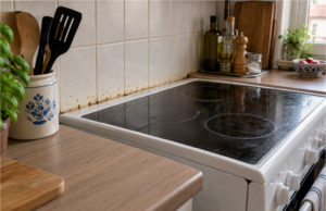 Grease Accumulates Behind the Stove: How to Clean the Spot You Normally Can’t See Grease and crumbs accumulating behind the stove