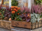 Don’t Hide Your Planter Boxes After Geraniums: 20 Autumn Ideas to Brighten Your Windowsill and Balcony Heathers, pumpkin and ivy in a dark planter box