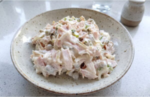 Homemade Parisian Salad: Creamy Czech Classic with Crunchy Pickles and Ham Homemade Parisian salad: Creamy Czech classic with crunchy pickles and ham
