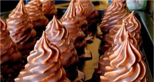 Homemade Strawberry Snow Marshmallow Treats: Fluffy Dessert with Tender Sponge and Chocolate Glaze Homemade strawberry snow marshmallow treats with fluffy sponge and chocolate glaze