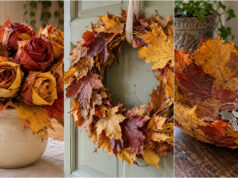Collect a Few Colorful Leaves: 20 Ideas for Beautiful Home Decorations Lush autumn wreath made from colorful leaves