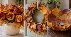 Collect a Few Colorful Leaves: 20 Ideas for Beautiful Home Decorations Lush autumn wreath made from colorful leaves