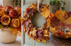 Collect a Few Colorful Leaves: 20 Ideas for Beautiful Home Decorations Lush autumn wreath made from colorful leaves