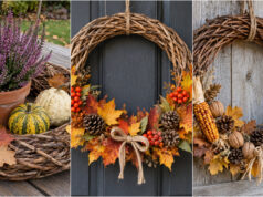 Transform an Ordinary Wicker Ring into Autumn Magic: 20 Ideas for Doors and Tables Lush autumn wreath with red berries on a wicker ring