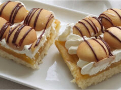 Viennese Dessert with Orange Pudding: Moist Layers with Mascarpone and Rum-Soaked Ladyfingers Luxury Viennese layered dessert with orange pudding and mascarpone