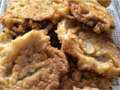 Meatloaf in Cheese Batter: Quick Fried Slices with Bread and Cucumber Meatloaf slices fried in cheese batter served with bread and cucumber
