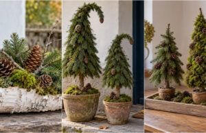 Moss, Pine Needles and a Few Twigs: Create Magical Decorations for Your Entrance and Home Moss gnome with pine needles and cones