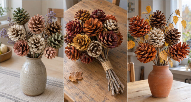 natural-pine-cone-bouquet-stoneware-vase Natural bouquet of pine cones in a stoneware vase