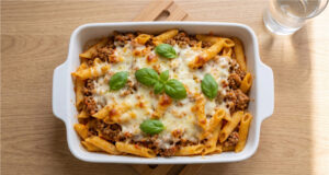 Pasta Bake with Ground Meat: Hearty Dinner with Three Cheeses Pasta bake with ground meat – hearty dinner with three cheeses