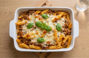 Pasta Bake with Ground Meat: Hearty Dinner with Three Cheeses Pasta bake with ground meat – hearty dinner with three cheeses