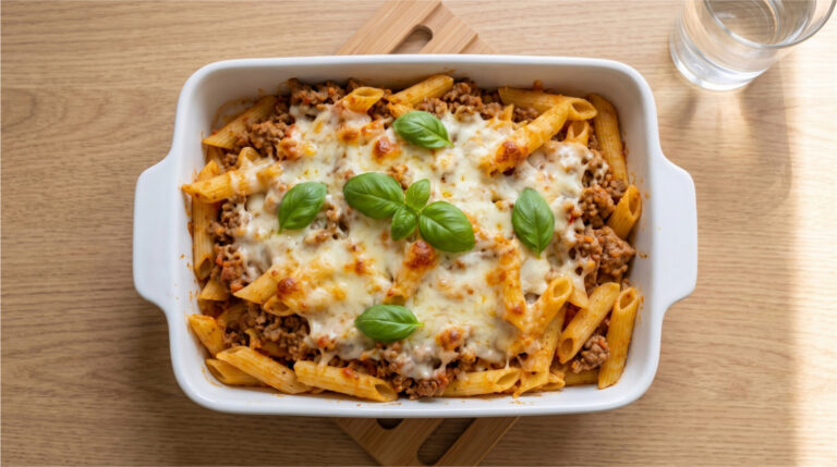 Pasta Bake with Ground Meat: Hearty Dinner with Three Cheeses