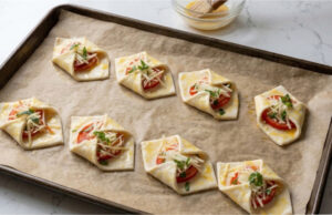 Pizza Pockets from Puff Pastry: Crispy Quick Snack with Ham and Cheese in 20 Minutes Crispy pizza pockets from puff pastry with ham and cheese ready in 20 minutes
