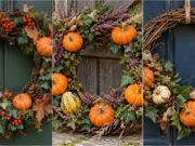 Pumpkins Don’t Have to Stay on the Windowsill: 20 Beautiful Autumn Wreaths You’ll Want to Make Too Autumn wreath with small pumpkins and natural materials