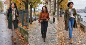 Cold Mornings, Warm Afternoons? 20 Autumn Outfits That Show How to Dress Stylishly and Comfortably Rust sweater with black trousers and brown ankle boots