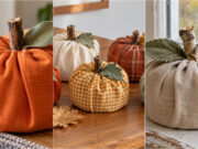 Toilet Paper and a Piece of Fabric Are All You Need: 20 Beautiful Autumn Pumpkins You Can Make Without Sewing Solid orange pumpkin made from toilet paper and fabric