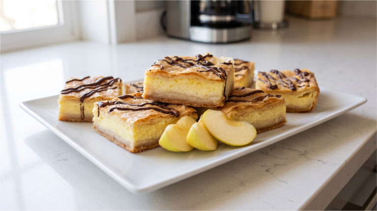 Delicate Three-Flavor Slices: Layered Pastry with Apples, Pudding, and Quark