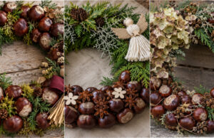 You Don’t Have to Buy an All Souls’ Day Wreath: 20 Beautiful Ideas Using Chestnuts and Natural Materials Wreath with stars and an angel made from chestnuts and natural materials